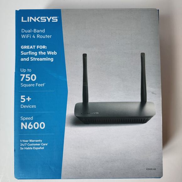 Linksys Dual Band WiFi 4 Router 750 Feet 5 Devices N600 Speed Lightly Used E2500 - Picture 9 of 14